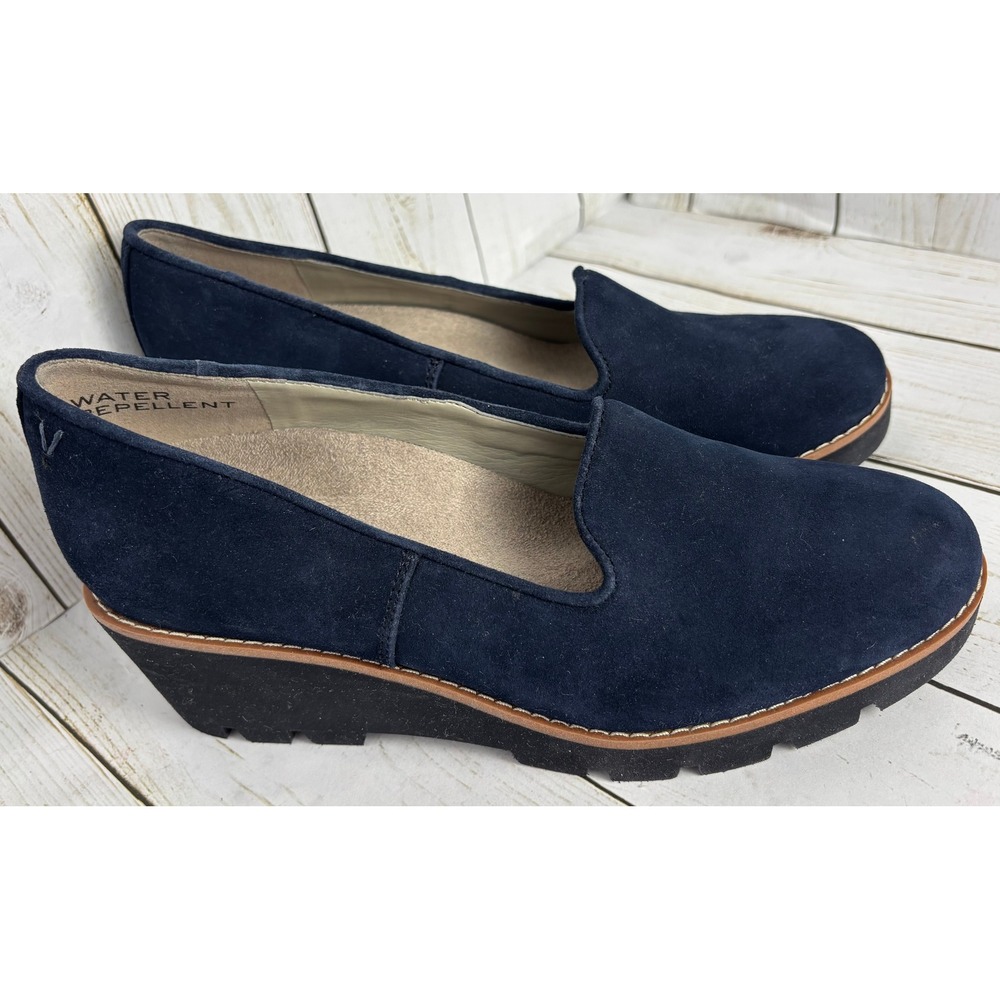 Vionic Navy Suede Wedge Loafers